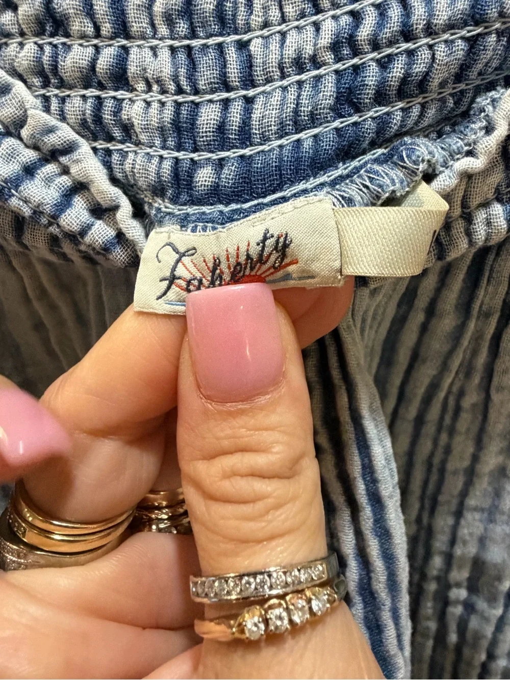 Faherty Dream Cotton Gauze Wide Leg Pants in Washed Indigo Blue Sz L Lounge
